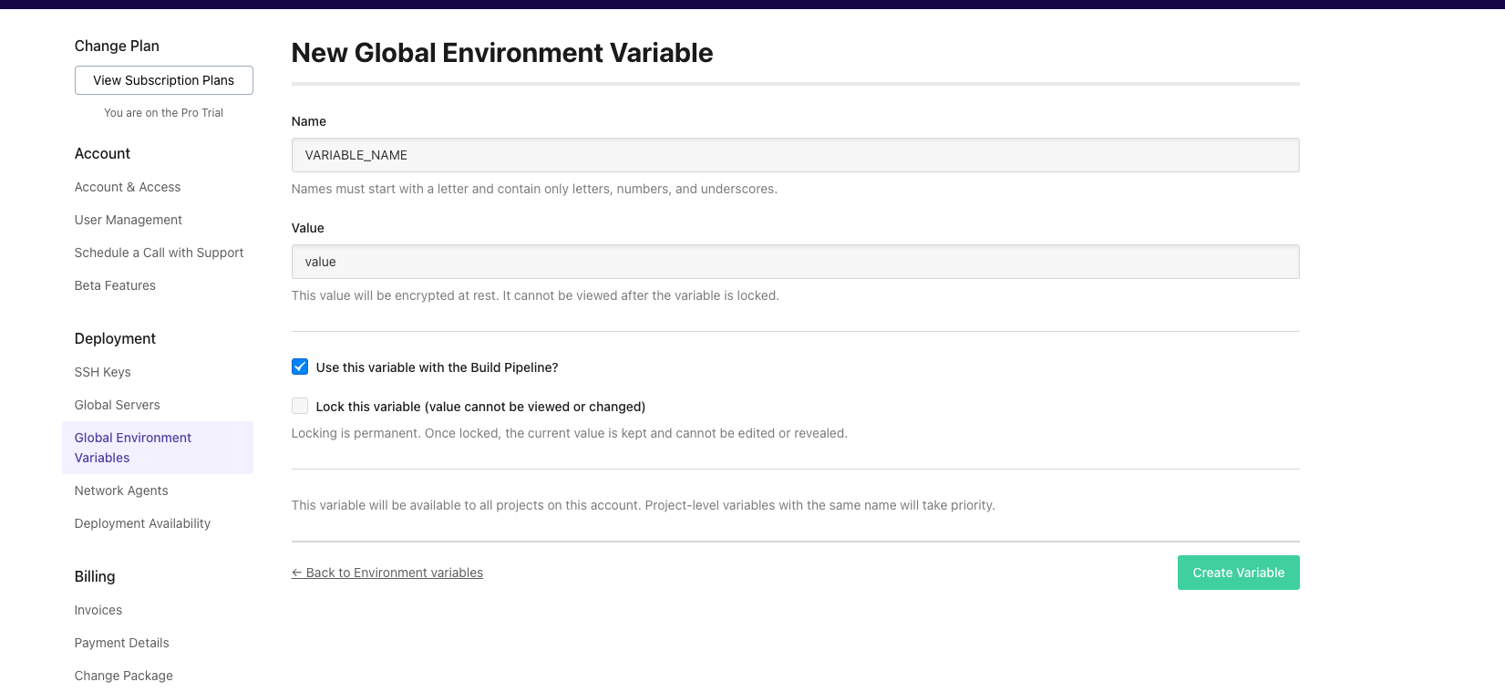 Global env variables